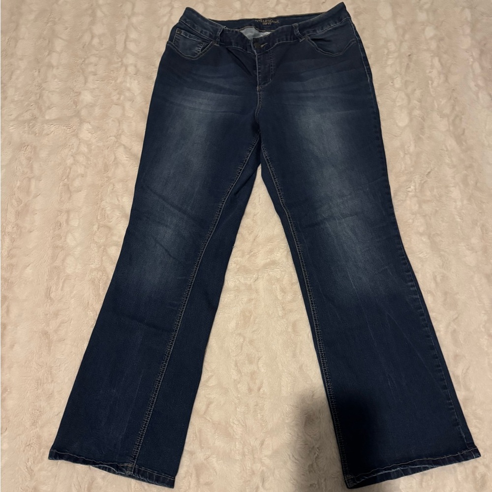 Maurices Curvy Dark Blue Flare Jeans, Size 18